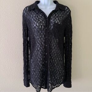 Moda International Button Up Small Long Sleeve Lace Sheer Witchy Whimsigoth Y2K‎